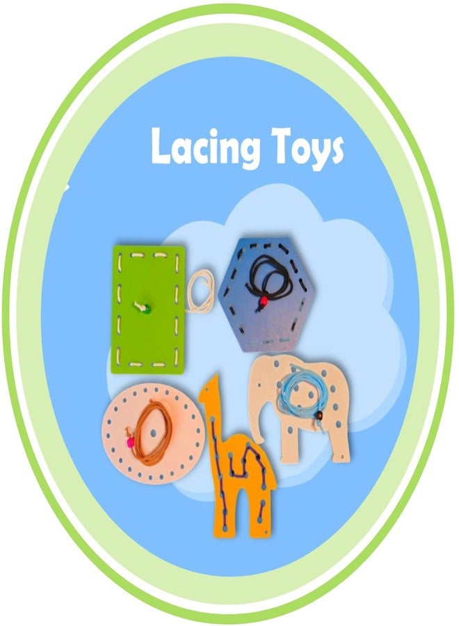 THE FUNNY MIND Wooden Lacing Toys for Kids - Educational Threading Set with Multi-Shaped Animals & Objects | Fine Motor Skill & Hand-Eye Coordination Toy | 5-Piece Set - Image 1