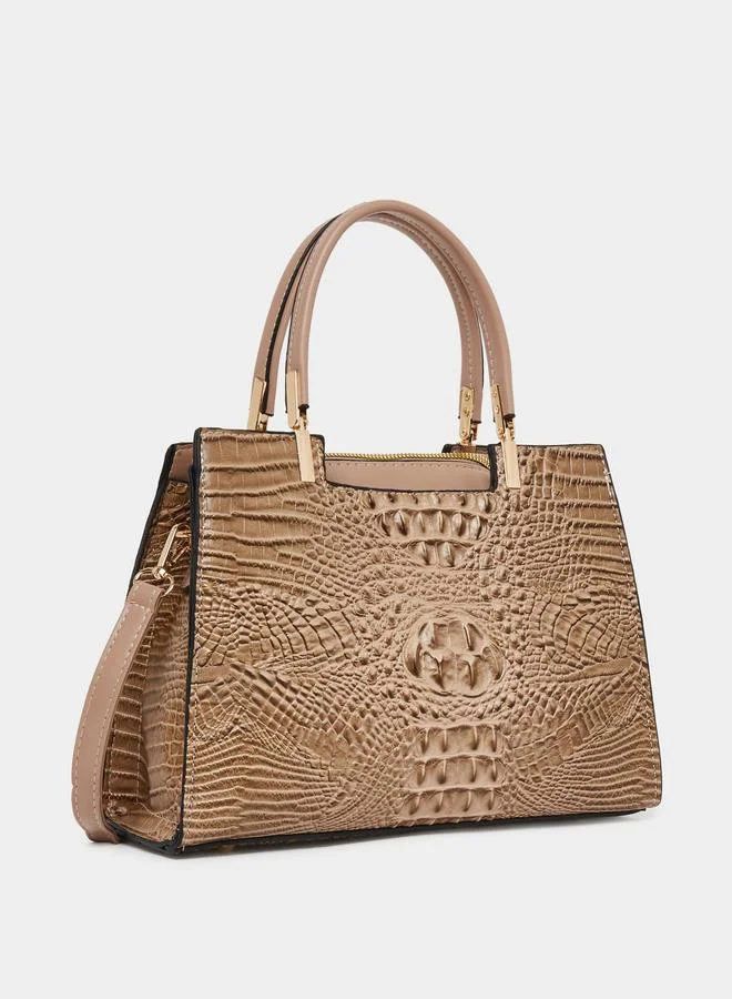 Take Two Take Two Croc Textured Double Top Handle Handbag