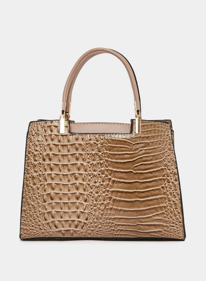 Take Two Take Two Croc Textured Double Top Handle Handbag