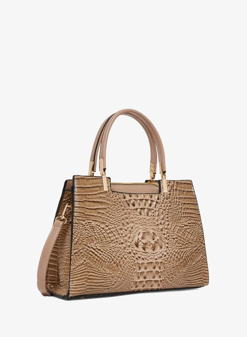 Take Two Take Two Croc Textured Double Top Handle Handbag