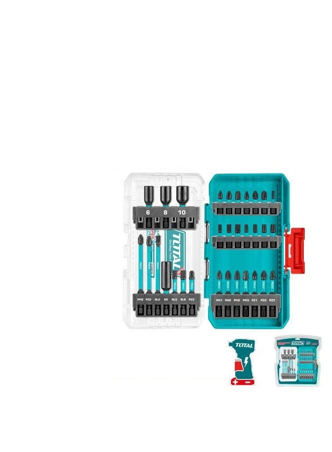TOTAL Total 31-Piece Impact Screwdriver Bits Set – Includes 14 x 25mm, 10 x 50mm, 3 x 48mm Magnetic Nuts, 3 x 89mm Bits, and Impact Bit Holder – Compatible with Drills and Power Tools – Perfect for DIY and Professional Use  - Image 2