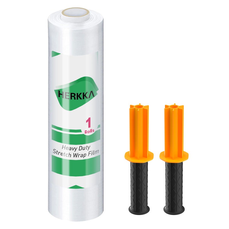 HERKKA Stretch Film, HERKKA Stretch Wrap with Handles Industrial Strength, Moving Wrapping Plastic Roll, Shrink Wrap for Pallet Wrap, 15" x 1000 Feet, 1 Pack, 60 Gauge - Image 1