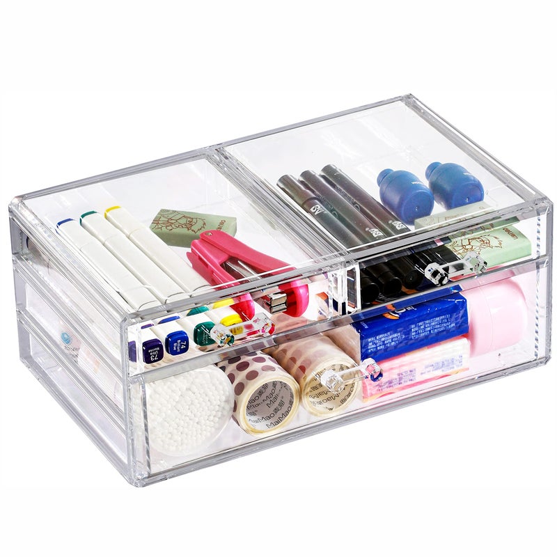 Cq acrylic Clear Storage DrawersStackable Make up Organizers And Storage For Vanity CountertopLarge 3 Drawers Plastic Shelf Organizer Bins for Make upMedicineCraftPenBeauty SuppliesPack of 1