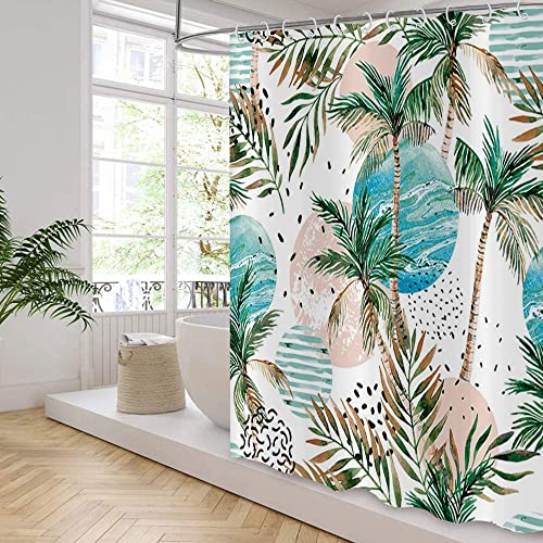 GCIREC Tropical Shower Curtain, Abstract Boho Tropical Palms Leaf Coconut Tree Bathroom Curtain for Summer Bathtub Home Decor Waterproof Fabric Machine Washable with 12 Hooks, 72"x72" - Image 1