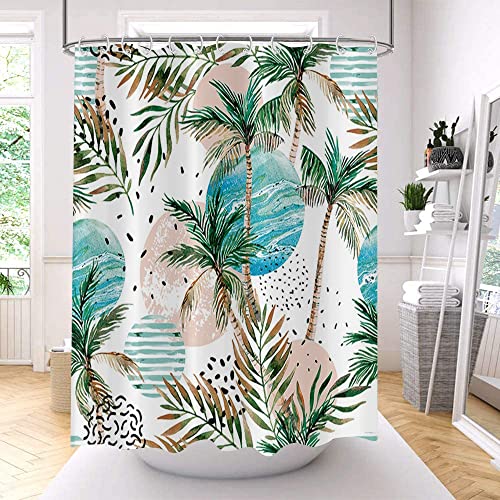 GCIREC Tropical Shower Curtain, Abstract Boho Tropical Palms Leaf Coconut Tree Bathroom Curtain for Summer Bathtub Home Decor Waterproof Fabric Machine Washable with 12 Hooks, 72"x72" - Image 3