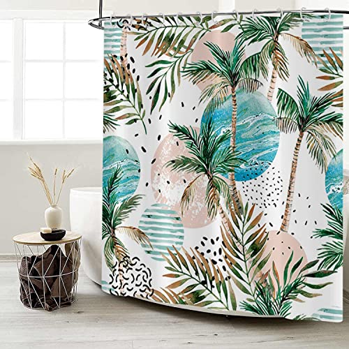 GCIREC Tropical Shower Curtain, Abstract Boho Tropical Palms Leaf Coconut Tree Bathroom Curtain for Summer Bathtub Home Decor Waterproof Fabric Machine Washable with 12 Hooks, 72"x72" - Image 2