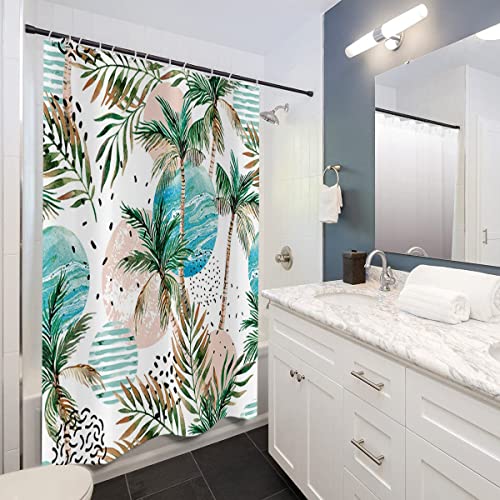 GCIREC Tropical Shower Curtain, Abstract Boho Tropical Palms Leaf Coconut Tree Bathroom Curtain for Summer Bathtub Home Decor Waterproof Fabric Machine Washable with 12 Hooks, 72"x72" - Image 4