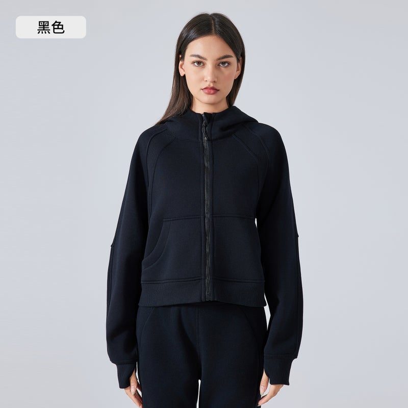 Generic Velvet Hoodie Jacket Womens Casual Sportswear Black 