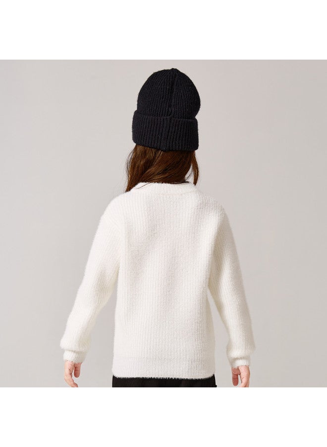 DEESHA Counter Collection Knit Jacquard Sweater】girls' Autumn And Winter Mid-to-large Size Children's Warm Letter-patterned Sweater - Image 3