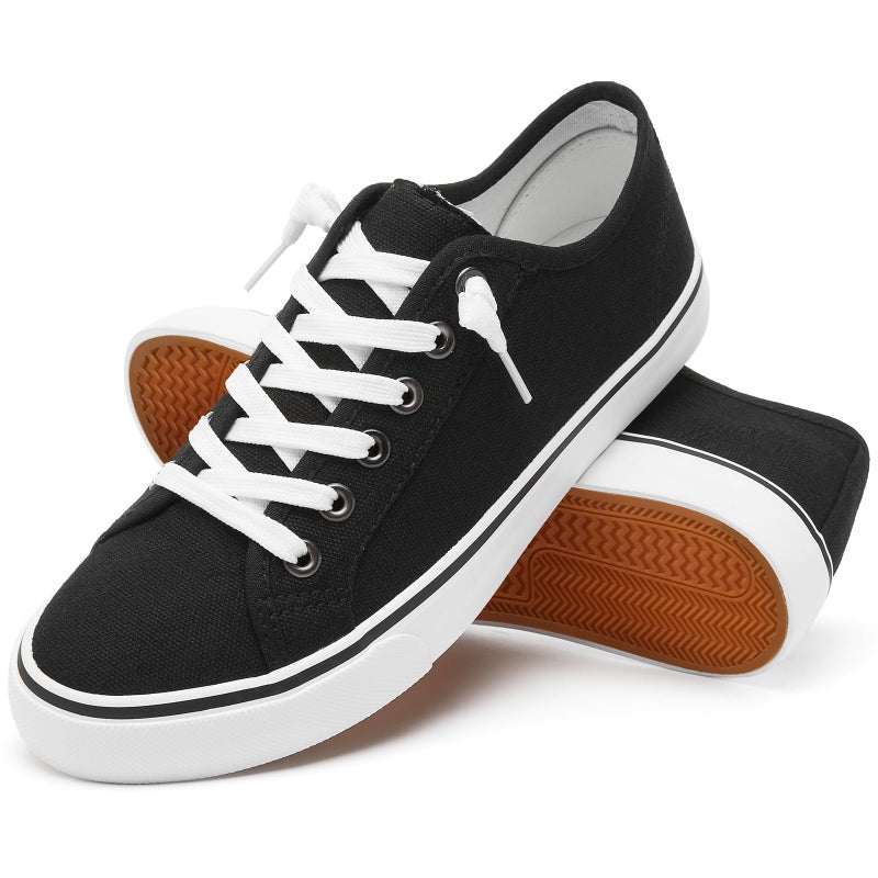 XRH Women Canvas Sneaker Slip On Non Slip Casual Shoes Low Top White Shoes Loafers for Women Fashion Black Sneaker(Black,US7.5) - Image 1