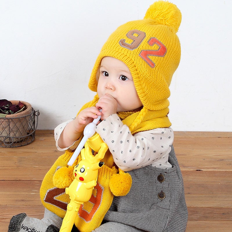 Plush Baby Knit Hat and Scarf Set 5384 yellow  - Image 1