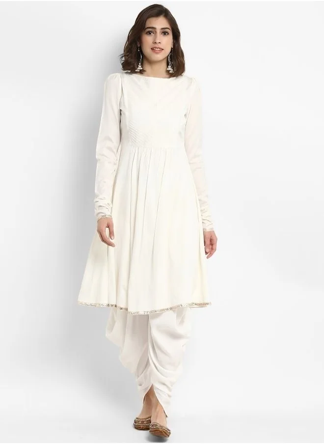 Abhishti White Banarasi Flared Kurta with Churidar Sleeves