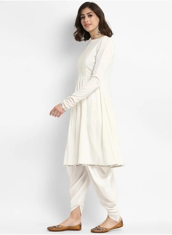Abhishti White Banarasi Flared Kurta with Churidar Sleeves