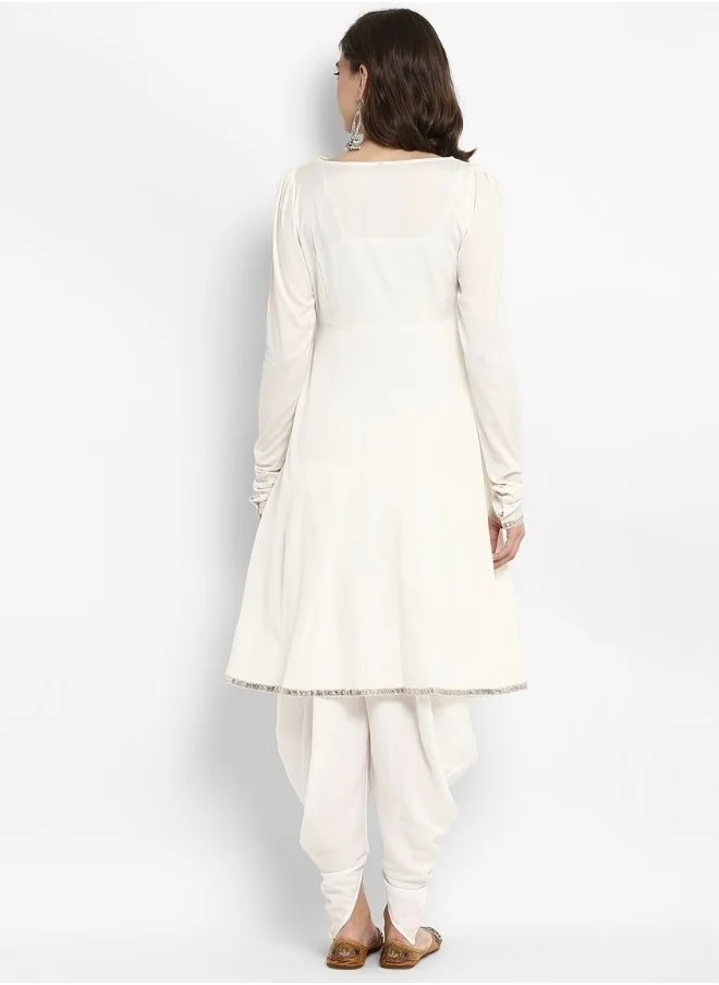 Abhishti White Banarasi Flared Kurta with Churidar Sleeves