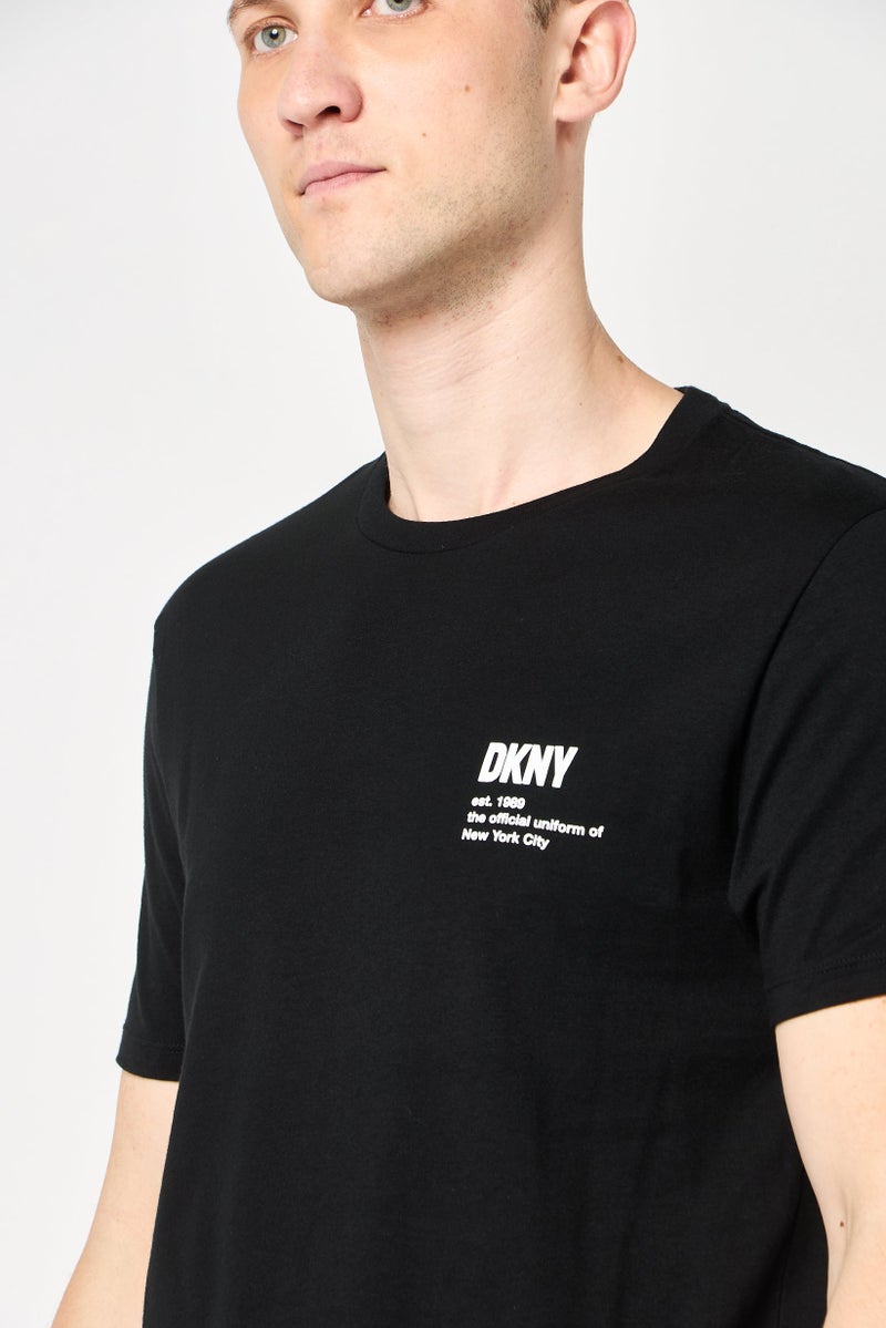 DKNY Men Crew Neck Short Sleeve Brand Logo T-Shirt, Black - Image 3
