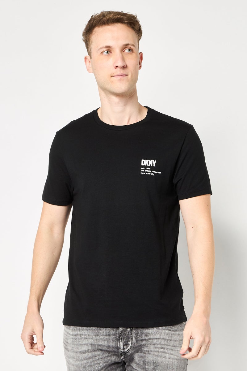 DKNY Men Crew Neck Short Sleeve Brand Logo T-Shirt, Black - Image 1