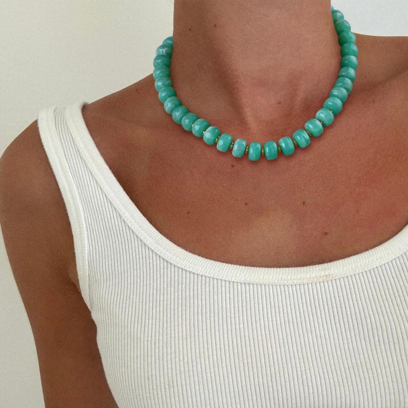 HolidayQbee Beaded necklace for Women Boho Bead Gemstone Chunky Necklace Big Mint Green Bead Necklace Fashion Trendy Summer Colorful Beaded Necklaces Jewelry Gifts - Image 4