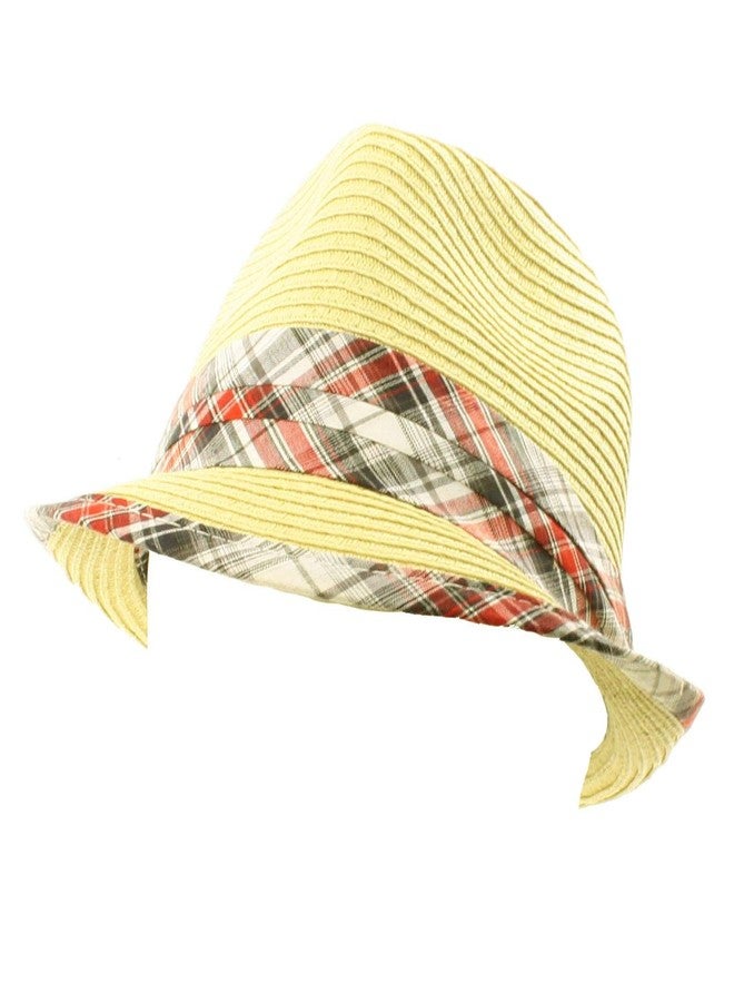 SK Hat shop Boys Kids Age 6-12 Child Summer Plaid Fedora Trilby Beach Hat Cap Natural 54cm - Image 1