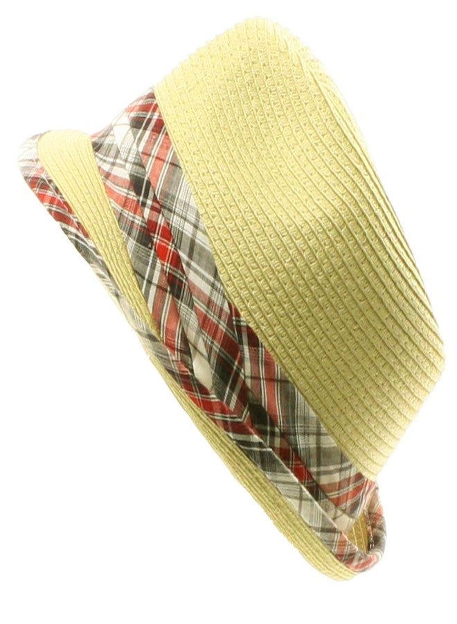 SK Hat shop Boys Kids Age 6-12 Child Summer Plaid Fedora Trilby Beach Hat Cap Natural 54cm - Image 2