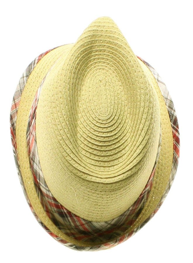 SK Hat shop Boys Kids Age 6-12 Child Summer Plaid Fedora Trilby Beach Hat Cap Natural 54cm - Image 3