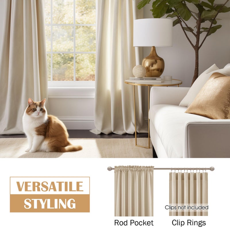 Beauoop Beige Velvet Curtains 108 Inches Long 2 Panels for Bedroom Living Room Soft Luxury Room Darkening Thermal Insulated Soundproof Rod Pocket Window Treatments Drapes, 52X108 Set of 2 - Image 2