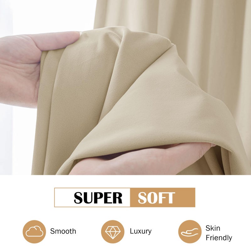 Beauoop Beige Velvet Curtains 108 Inches Long 2 Panels for Bedroom Living Room Soft Luxury Room Darkening Thermal Insulated Soundproof Rod Pocket Window Treatments Drapes, 52X108 Set of 2 - Image 4