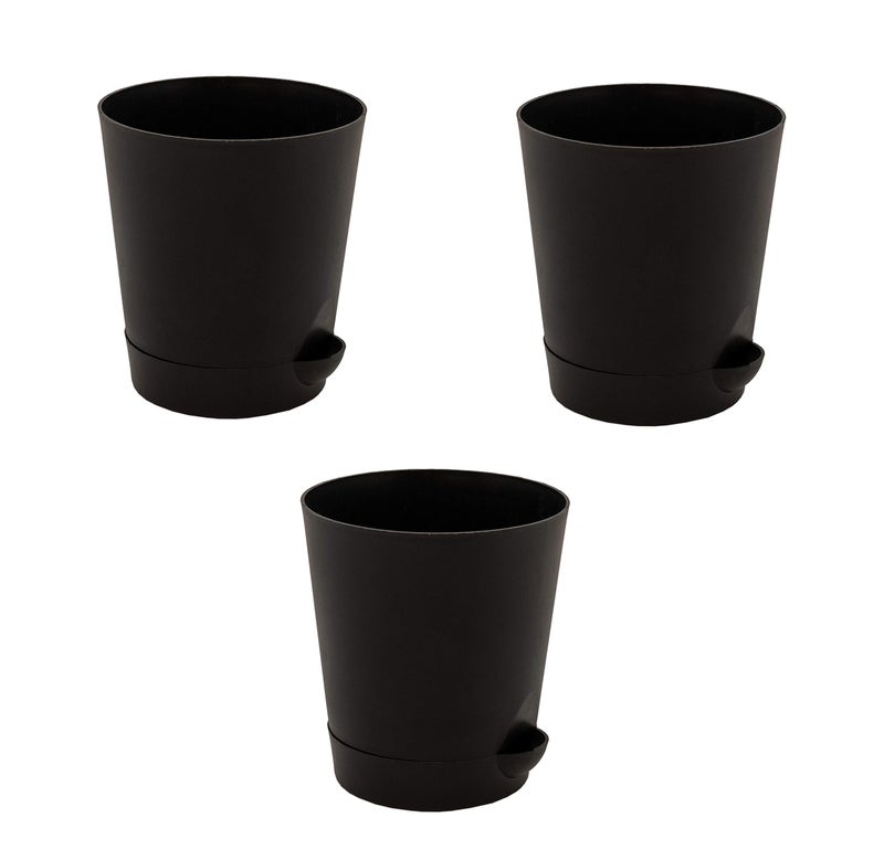garbnoire Self Watering Planter Pot with Bottom Tray/Plate - (4 inch) Indoor Outdoor Balcony Plant Pot | Home Garden Office Flowering Container Cover | Living Room Decor (Black, Set of 3) - Image 2