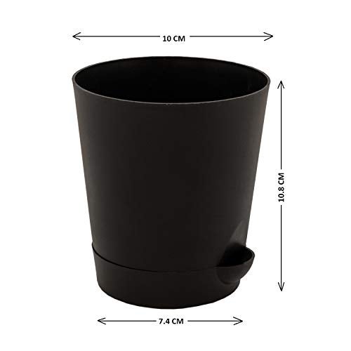garbnoire Self Watering Planter Pot with Bottom Tray/Plate - (4 inch) Indoor Outdoor Balcony Plant Pot | Home Garden Office Flowering Container Cover | Living Room Decor (Black, Set of 3) - Image 3