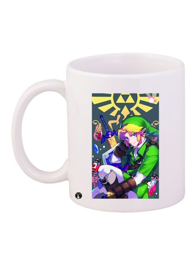 RYN Cartoon Girl Printed Coffee Mug White/Yellow/Green 11ounce