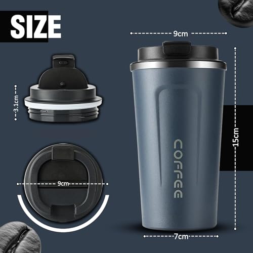 Lyrovo Insulated Travel Coffee Mug Spill Proof Leak Proof Pobtable to Go Camping Stainless Steel Coffee Tumbler Reusable Coffee Cups with Lids Thermos for Hot and Cold Drink (Navy Blue, 380ml) - Image 5