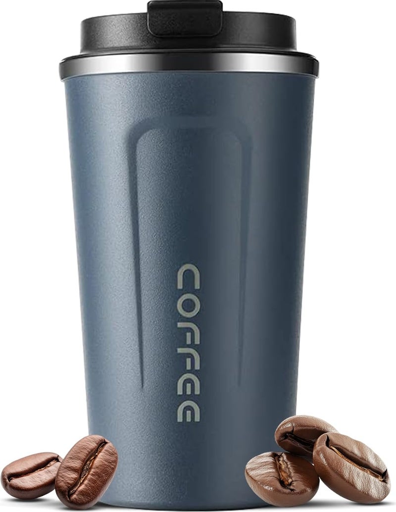 Lyrovo Insulated Travel Coffee Mug Spill Proof Leak Proof Pobtable to Go Camping Stainless Steel Coffee Tumbler Reusable Coffee Cups with Lids Thermos for Hot and Cold Drink (Navy Blue, 380ml) - Image 1