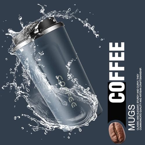 Lyrovo Insulated Travel Coffee Mug Spill Proof Leak Proof Pobtable to Go Camping Stainless Steel Coffee Tumbler Reusable Coffee Cups with Lids Thermos for Hot and Cold Drink (Navy Blue, 380ml) - Image 4