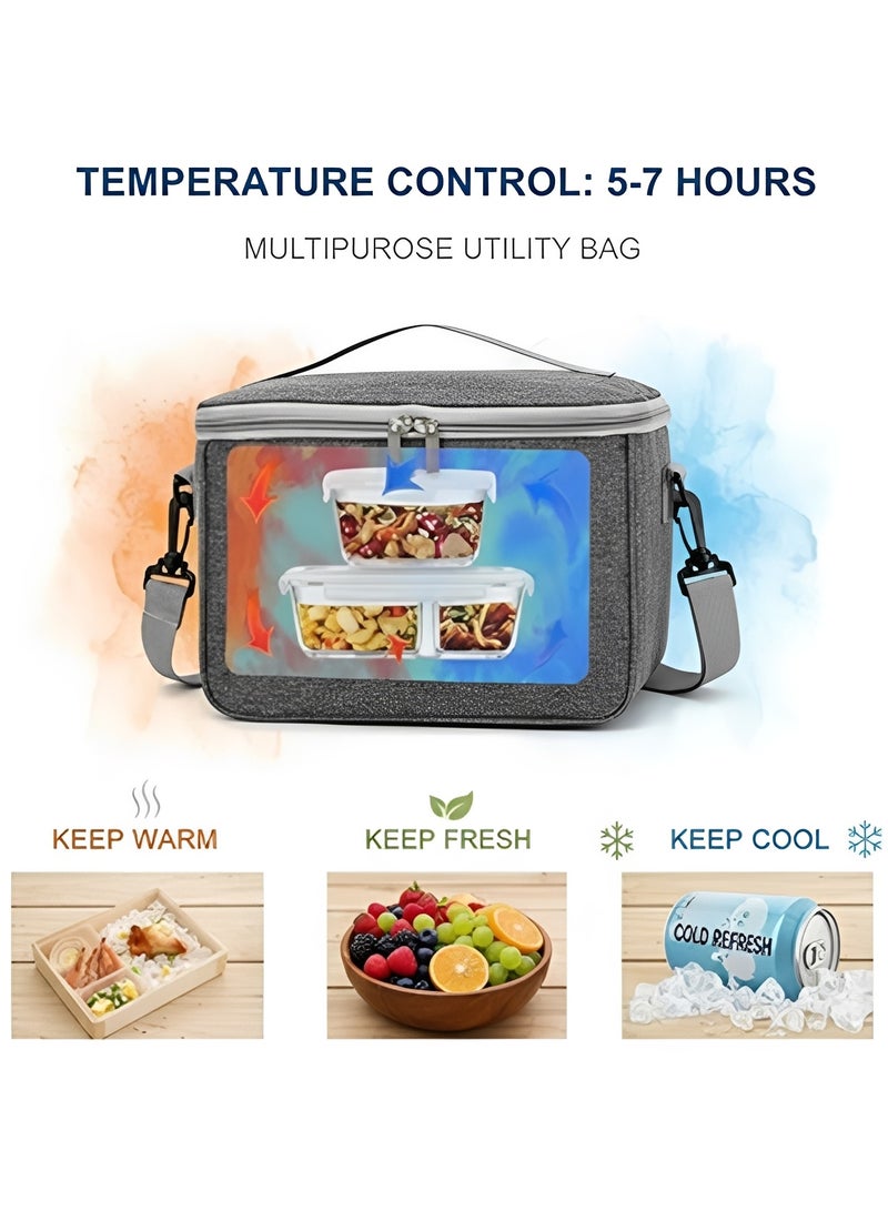 Insulated Lunch Bag with Adjustable Shoulder Strap, Reusable Lunch Box Cooler Bag for Men Women, Meal Prep Container for School Work Office Picnic Hiking Beach, Thermal Lunch Cooler - Image 2