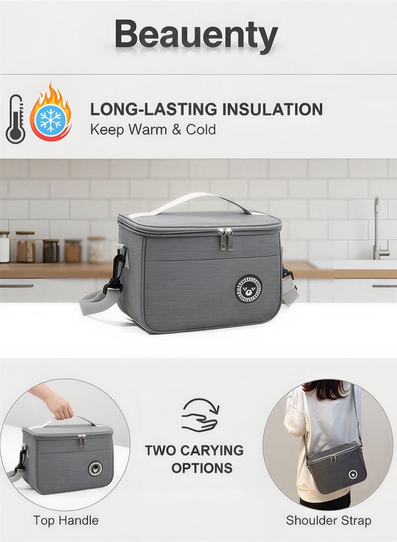 Insulated Lunch Bag with Adjustable Shoulder Strap, Reusable Lunch Box Cooler Bag for Men Women, Meal Prep Container for School Work Office Picnic Hiking Beach, Thermal Lunch Cooler - Image 4