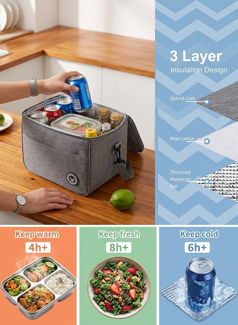 Insulated Lunch Bag with Adjustable Shoulder Strap, Reusable Lunch Box Cooler Bag for Men Women, Meal Prep Container for School Work Office Picnic Hiking Beach, Thermal Lunch Cooler - Image 3
