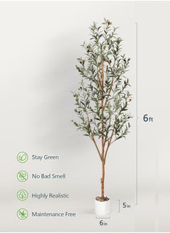 Zvezvia 6ft Artificial Olive Tree Tall Fake Potted Olive Silk Tree with Planter Large Faux Olive Branches and Fruits Artificial Tree for Modern Home Office Living Room Floor Decor Indoor  - Image 5