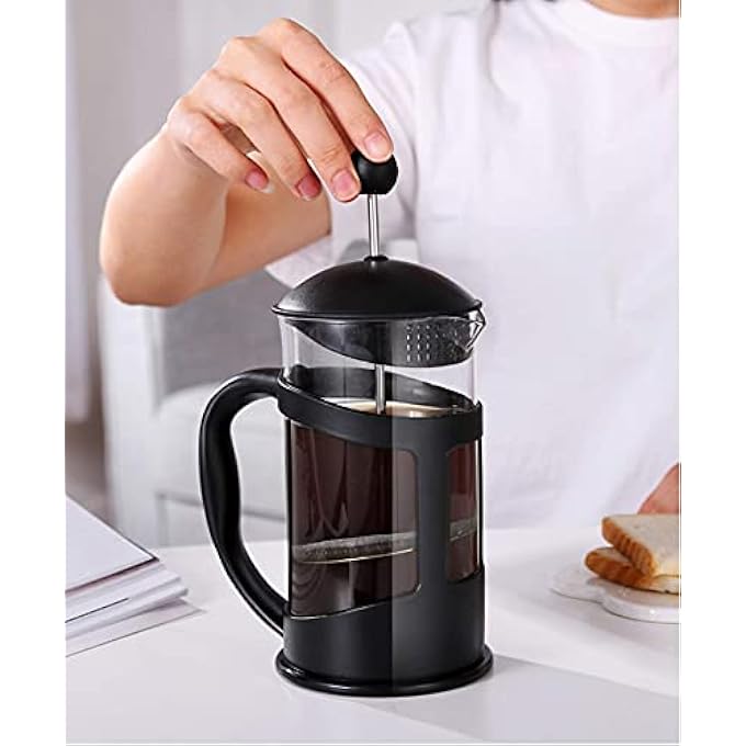 KASTWAVE Stainless Steel Strainer Press Coffee Maker 600Ml With 2Layered Filter Screens Built In Thicker Borosilicate Glass Easy Clean  Using Coffee Press For Home Kitchen Office Black - Image 2