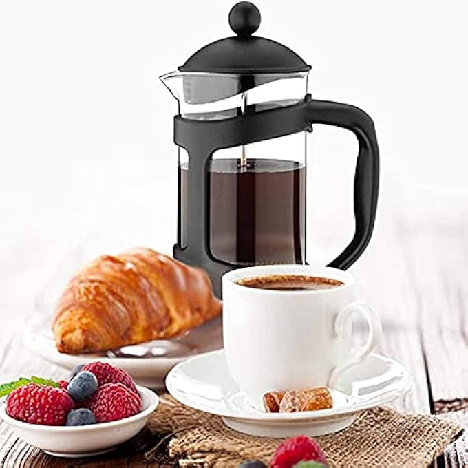 KASTWAVE Stainless Steel Strainer Press Coffee Maker 600Ml With 2Layered Filter Screens Built In Thicker Borosilicate Glass Easy Clean  Using Coffee Press For Home Kitchen Office Black - Image 4