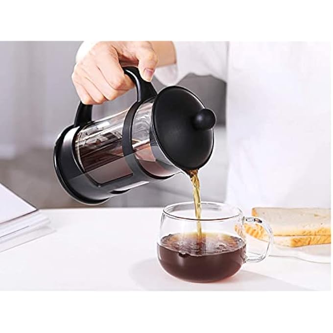KASTWAVE Stainless Steel Strainer Press Coffee Maker 600Ml With 2Layered Filter Screens Built In Thicker Borosilicate Glass Easy Clean  Using Coffee Press For Home Kitchen Office Black - Image 3