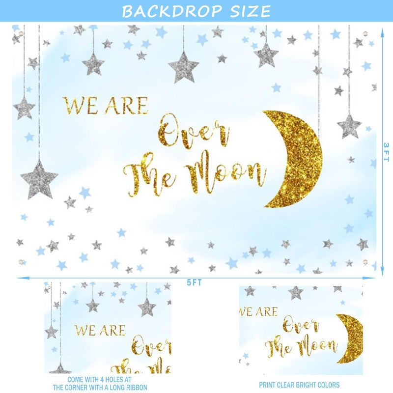 Fiesec 154 PCs Over The Moon Baby Shower Decorations, Fiesec We Are Over The Moon Baby Shower Decorations Backdrop Balloon Garland Glitter Banner Cake Cupcake Topper Boxes Cutout Starry Night Galaxy Sliver - Image 5