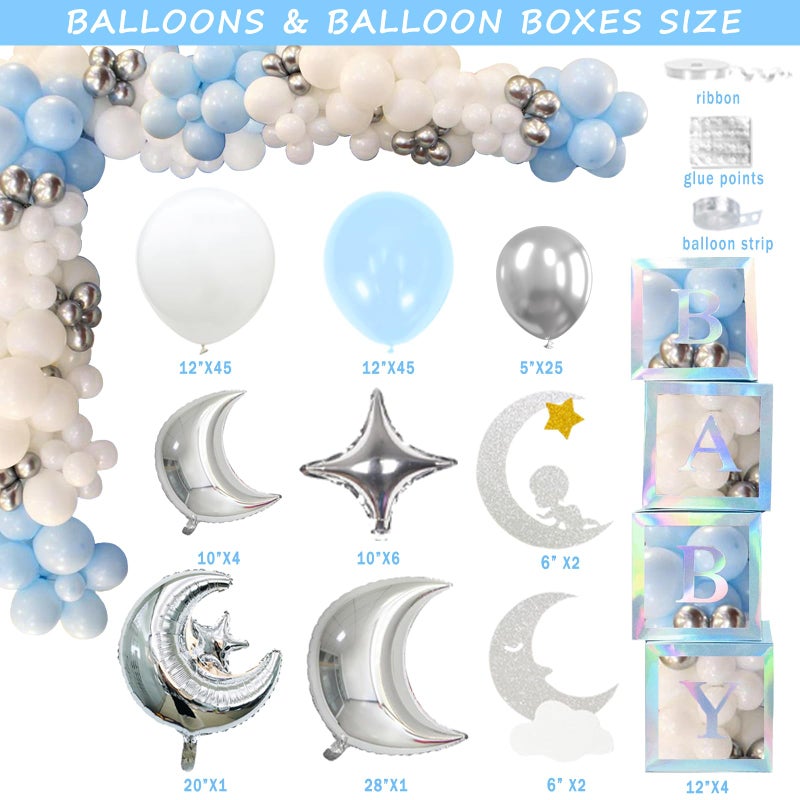 Fiesec 154 PCs Over The Moon Baby Shower Decorations, Fiesec We Are Over The Moon Baby Shower Decorations Backdrop Balloon Garland Glitter Banner Cake Cupcake Topper Boxes Cutout Starry Night Galaxy Sliver - Image 4
