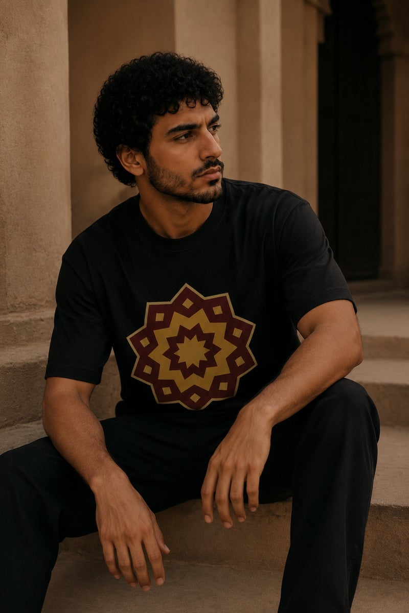 Men's Black Geometric Star Graphic T-Shirt Casual Short Sleeve Crew Neck Streetwear Tee - Image 4
