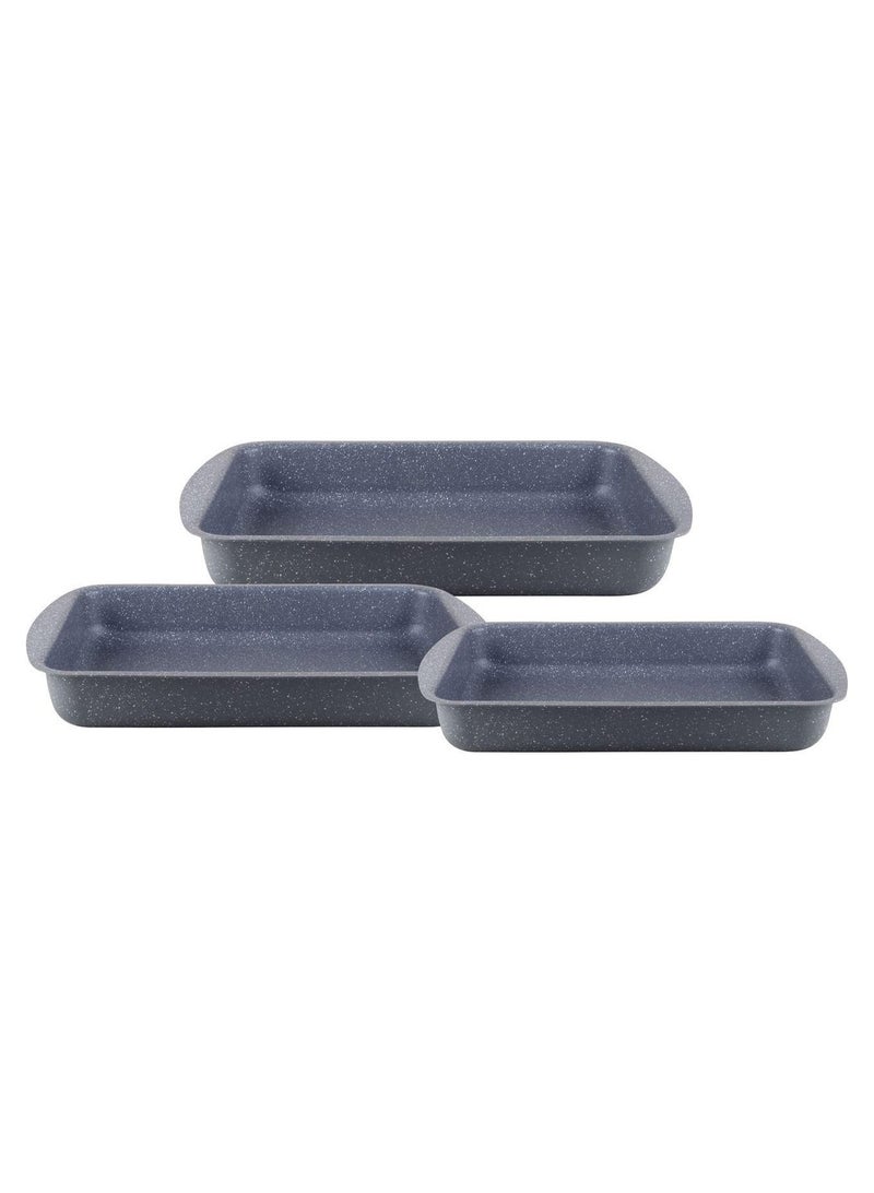 3-Pieces Granite Square Pan Set Grey