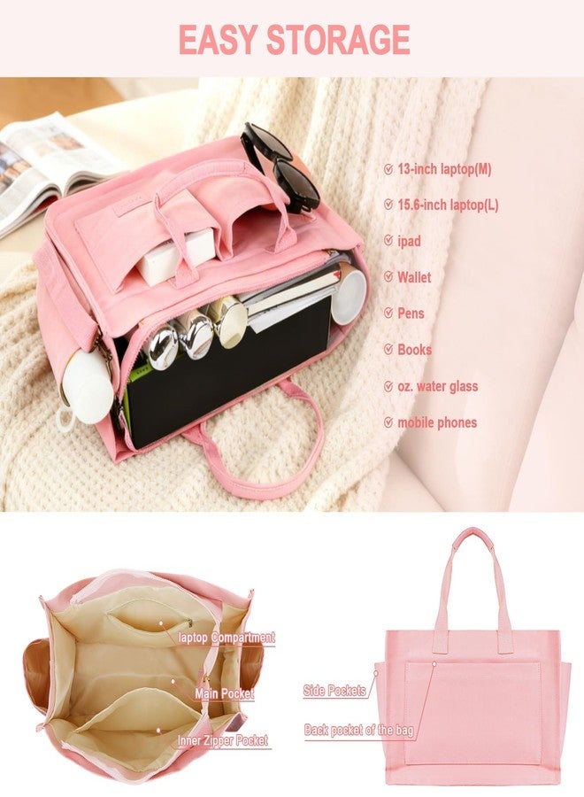 Gosect Canvas Tote Bag for Women With Pockets,X-Large Work Tote Bags Womens, Laptop Crossbody Purses Everything Everyday Bag Handbags lunch bag for Travel Work (Pink) - Image 3