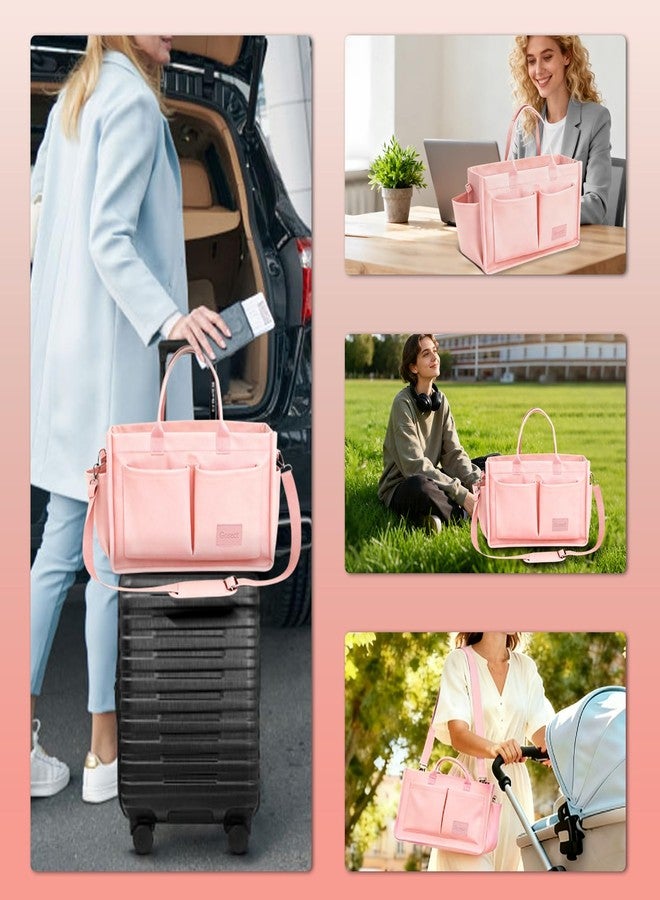 Gosect Canvas Tote Bag for Women With Pockets,X-Large Work Tote Bags Womens, Laptop Crossbody Purses Everything Everyday Bag Handbags lunch bag for Travel Work (Pink) - Image 2