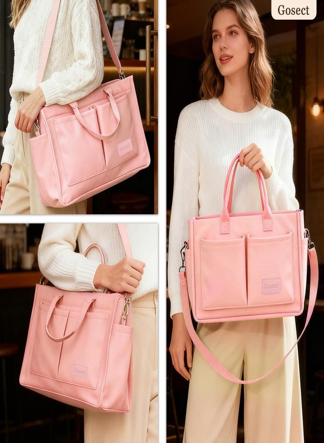 Gosect Canvas Tote Bag for Women With Pockets,X-Large Work Tote Bags Womens, Laptop Crossbody Purses Everything Everyday Bag Handbags lunch bag for Travel Work (Pink) - Image 4