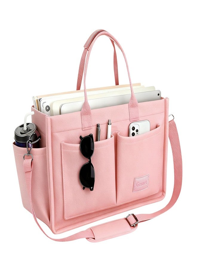 Gosect Canvas Tote Bag for Women With Pockets,X-Large Work Tote Bags Womens, Laptop Crossbody Purses Everything Everyday Bag Handbags lunch bag for Travel Work (Pink) - Image 1