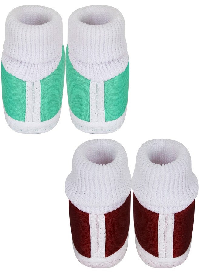 Neska Moda Set Of 2 Pair Unisex Baby Booties for 6 to 12 Months (Green,Maroon) - Image 4