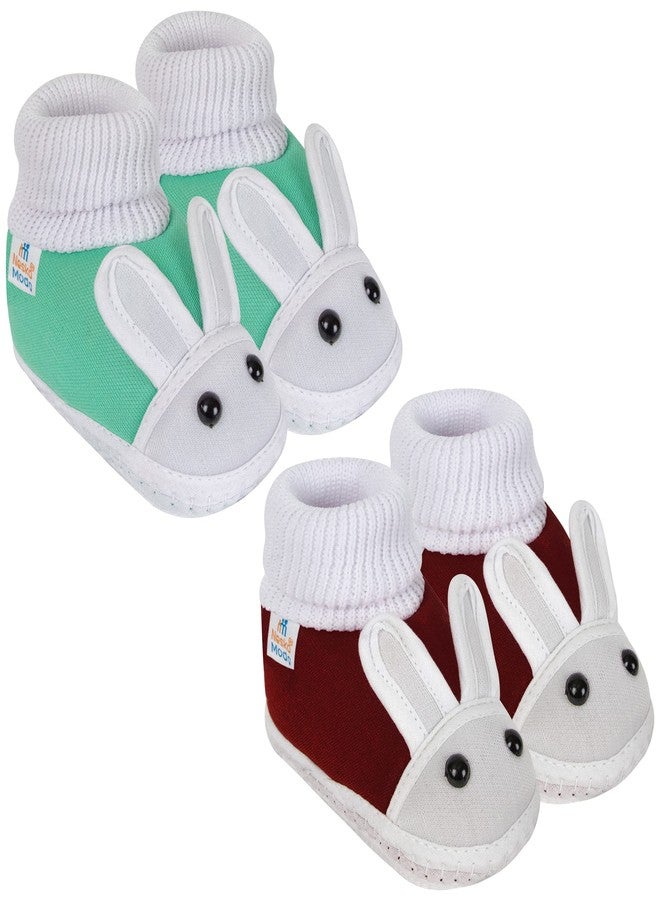 Neska Moda Set Of 2 Pair Unisex Baby Booties for 6 to 12 Months (Green,Maroon) - Image 1