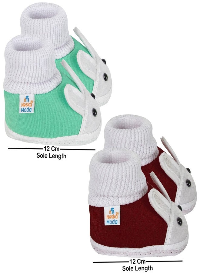 Neska Moda Set Of 2 Pair Unisex Baby Booties for 6 to 12 Months (Green,Maroon) - Image 2